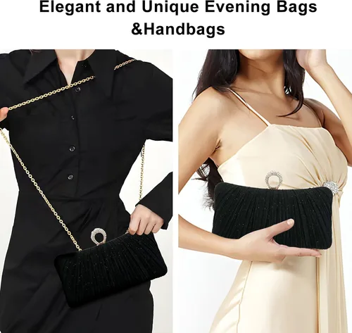 Miniatura 7 de Bolso de mano de noche dorado con purpurina para mujer, bolso de noche plisado para fiesta de boda y novia