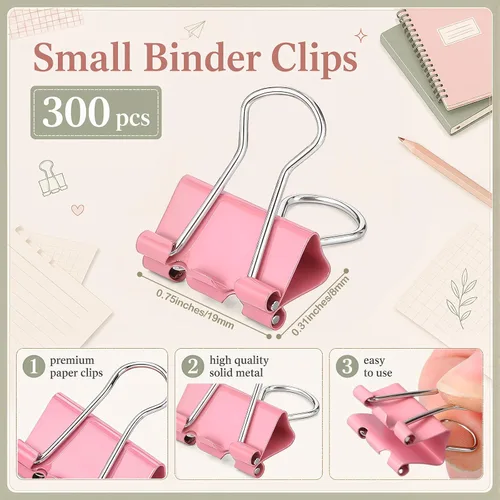 Miniatura 2 de Yexiya 300 Pcs Small Binder Clips Sturdy 0.75 Inch Pink Paper Med Clips Office Supplies Paper Clamps for Office Teachers Students School Business