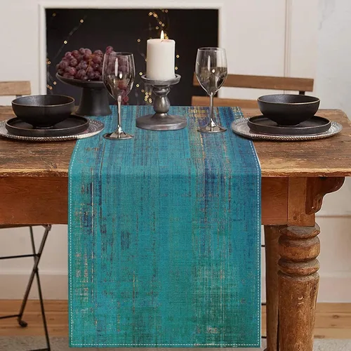 Miniatura 16 de Emvency - Camino de mesa de estilo granja, pintura de arte abstracto vintage en azul y gris para mesa de cocina, cenas familiares, fiestas, bodas