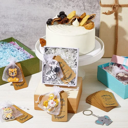 Miniatura 5 de MTLEE Cute Jungle Safari Animal Keychains Key Ring Decor Carnival Rewards Organza Bags Baby Shower Jungle Safari Party Favor