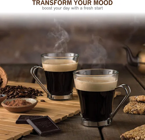 Miniatura 7 de Bormioli Rocco Oslo - Taza de vidrio templado de 7.5 onzas con mango extraíble de acero inoxidable para café, té, lattes y bebidas calientes, juego