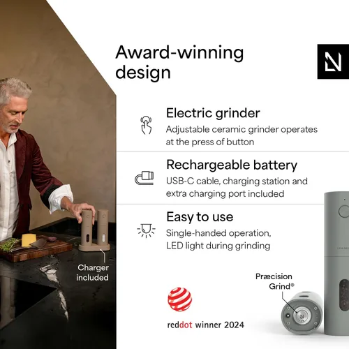 Miniatura 2 de LARS NYSØM Juego de molinillo eléctrico de sal y pimienta, recargable por USB, molinillos automáticos de sal y pimienta, dispensadores de especias