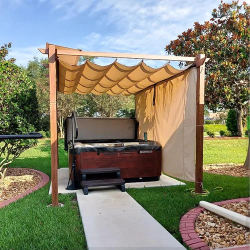 Miniatura 33 de PURPLE LEAF Pérgola retráctil para exteriores de 10 x 10 pies con toldo, refugio de metal para patio, jardín, pabellón, marco de grano de madera