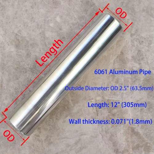 Miniatura 2 de 2.5 pulgadas (63 mm) OD Tubo de aluminio recto, longitud 12 pulgadas (305 mm), tubo de aleación de aluminio altamente pulido
