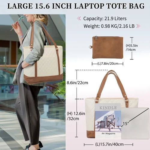 Miniatura 6 de VONXURY - Bolsa de mano para laptop para mujer, bolsa de hombro para computadora de 15.6 pulgadas, bolsa de trabajo para profesores, bolsa de viaje