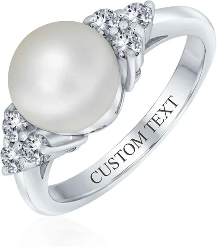 Miniatura 3 de Anillo de compromiso personalizable para fiesta nupcial, piedras laterales de circonita cúbica, color blanco, solitario, perlas cultivadas en agua