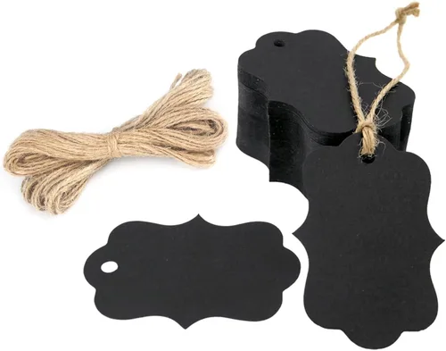 G2PLUS etiquetas de regalo en blanco con cordel, 100 unidades de etiquetas colgantes de papel kraft, etiqueta de regalo de papel negro, etiqueta de