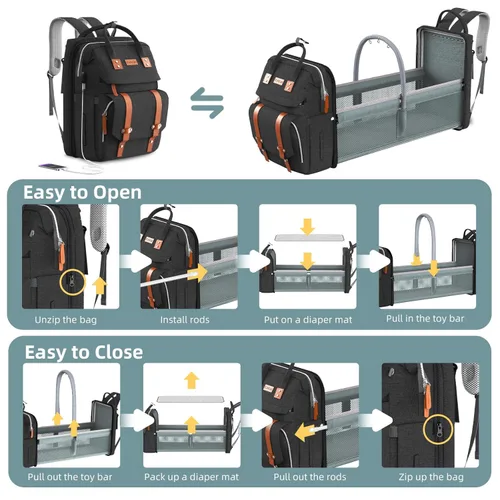 Miniatura 5 de ISMGN Mochila para pañales con cambiador, bolsa de pañales grande, bolsa de bebé, bolsa de pañales negra, negra