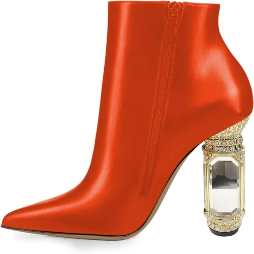 Miniatura 15 de FSJ Botas de tacón alto con punta puntiaguda para mujer, con tacón alto, con cremallera lateral brillante, estilo casual, para uso diario, zapatos