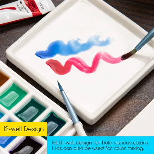 Miniatura 4 de MEEDEN Paquete de 3 paletas de cerámica con cubierta, paleta de pintura para mezcla de colores de gouache de acuarela, paleta de porcelana blanca