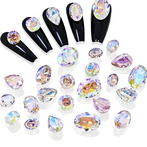 DONGZHOU Diamantes de imitación grandes para arte de uñas, 48 piezas de diamantes de imitación de colores mixtos, gemas brillantes de múltiples