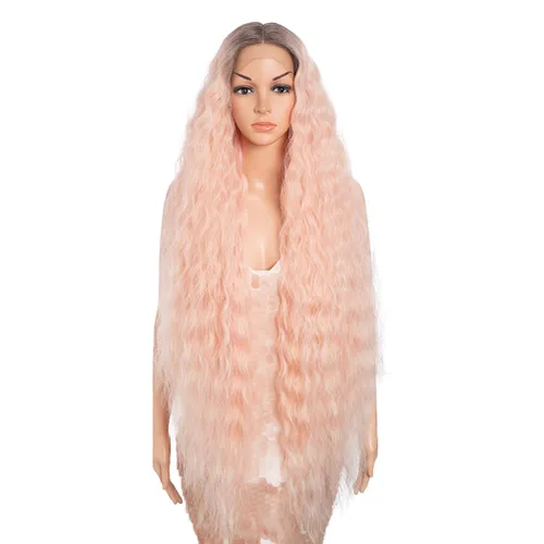 Miniatura 26 de Style Icon Pelucas de Encaje Frontal de 41" Largas Onduladas Sintéticas con Baby Hair Ombre Marrón Claro Estilo Bohemio Semi Atadas a Mano Densidad