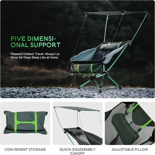 Miniatura 5 de Silla de camping plegable con toldo parasol para exteriores, silla de playa ligera y portátil para adultos, sillas de campamento con soporte trasero
