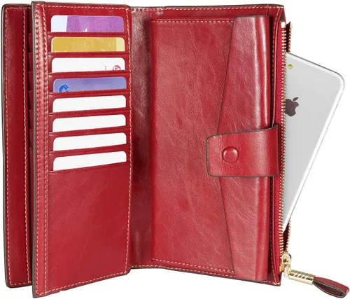 Miniatura 11 de Itslife - Cartera de piel sintética encerada para mujer con bloqueo de identificación de radio frecuencia (RFID), de gran capacidad, encerada