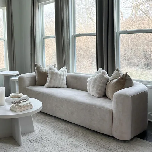 Miniatura 4 de Acanva - Sofá de terciopelo con respaldo curvo moderno y lujoso, sofá cómodo de estilo minimalista para sala de estar o apartamento, 3 plazas, crema