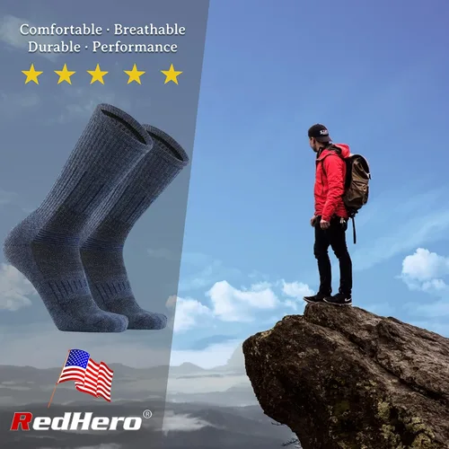 Miniatura 3 de Calcetines acolchados de lana merina para hombre, para senderismo, senderismo, senderismo, suaves, acogedores, ajuste térmico, control de humedad