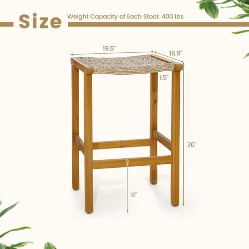 Miniatura 3 de Tangkula Juego de 2 taburetes de bar al aire libre, 30 pulgadas de alto de madera de acacia, taburetes de altura de barra resistentes con asiento