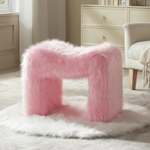 Miniatura 13 de Taburete de tocador, reposapiés pequeño, otomano, asiento de piel sintética, sin espalda, moderno, reposapiés, peludo para sala de maquillaje, sala