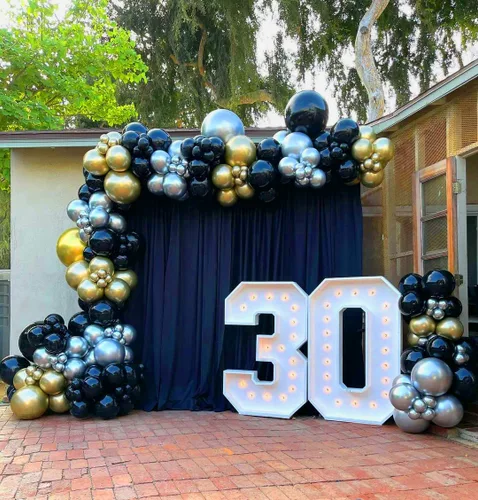 Miniatura 3 de Juego de 60 globos de color negro dorado y plateado, 60 globos metálicos cromados dorados y plateados de 12 pulgadas para cumpleaños, boda