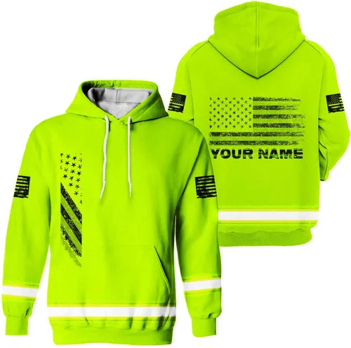 Miniatura 7 de Sudadera con capucha de alta visibilidad con la bandera de Estados Unidos para hombre, sudadera con capucha reflectante de seguridad