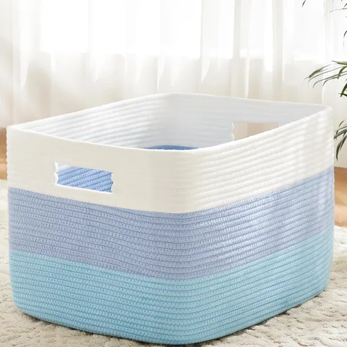 Miniatura 10 de Artfeel - Cesta de manta rectangular, cestas tejidas para almacenamiento, cesta de lavandería de 65L para mantas decorativas de guardería, juguetes