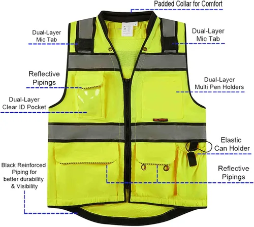Miniatura 5 de 3C Products - Chaleco de agrimensor ANSI Clase 3 de alta calidad con cuello acolchado, bolsillo para tableta, bolsillo para lata y bolsillo trasero