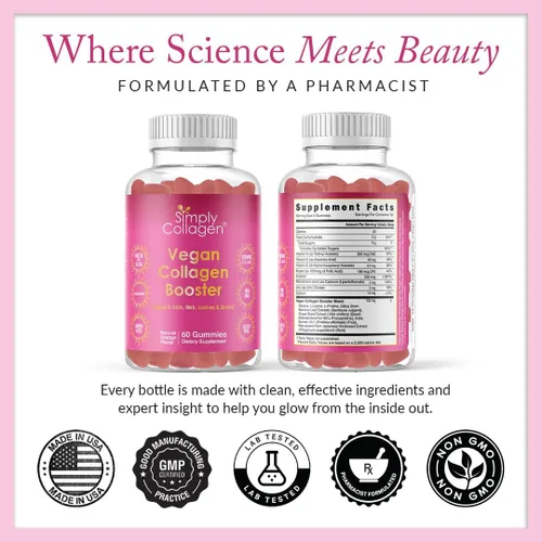 Miniatura 9 de Simply Collagen® Gomitas de colágeno veganas para mujeres y hombres, colágeno a base de plantas con biotina, vitaminas A, C y E, refuerzo