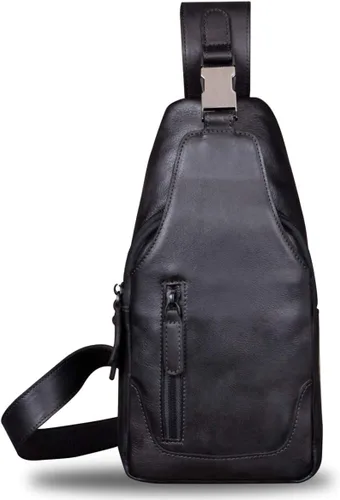 Miniatura 2 de IVTG Bolso bandolera de cuero genuino para hombres y mujeres, bolso cruzado de hombro en el pecho, mochila de senderismo, mochila vintage hecha a