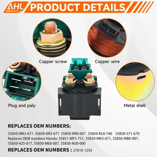 Miniatura 4 de AHL Relé solenoide de arranque para Kawasaki EX250 Ninja 250R 1986-2012
