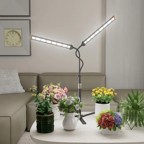 Miniatura 8 de Lámpara para cultivo de plantas con soporte ajustable de 15 a 47 pulgadas, lámpara de cultivo de plantas de tres cabezales con bombillas LED rojas