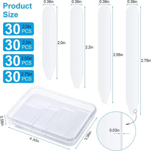 Miniatura 2 de 120 piezas de plástico para camisas de vestir de hombre más gruesas y más resistentes a la flexión, inserciones de cuello invisibles, tamaños 2