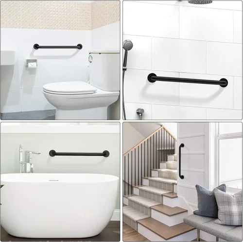 Miniatura 7 de Paquete de 2 barras de regadera de 24 pulgadas negras, mango de barra de agarre de pared de baño de acero inoxidable ZUEXT, barra de equilibrio