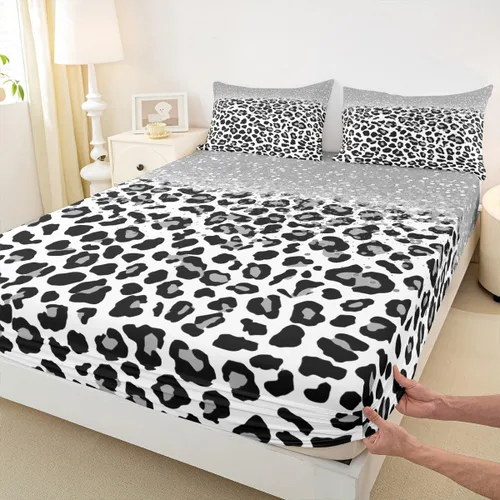 Miniatura 14 de Juego de sábanas con estampado de manchas de piel de cheetah abstracto, sábana bajera tamaño individual para niños, niñas y mujeres, decoración