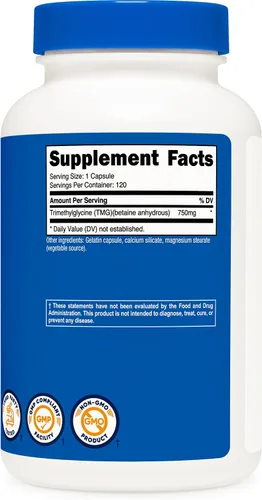 Miniatura 5 de Nutricost TMG (trimetilglicina) 750 mg, 120 cápsulas