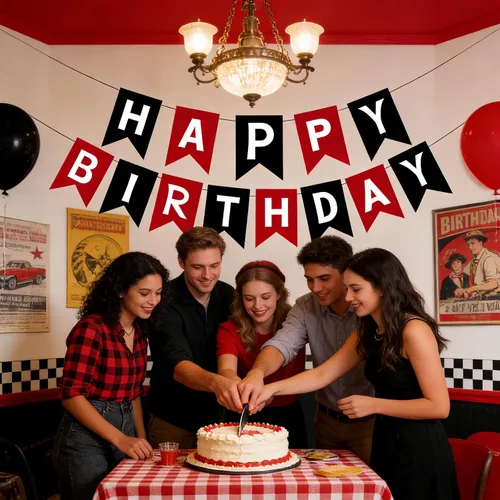 Miniatura 5 de Cartel de feliz cumpleaños negro y rojo – Guirnalda de letras de bricolaje, pancartas colgantes para pared y puerta, decoraciones de fiesta
