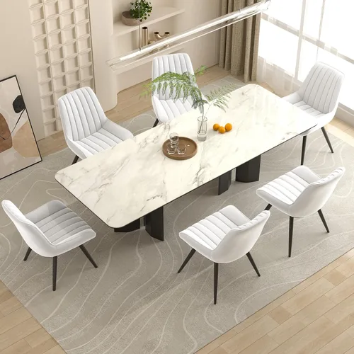 Miniatura 15 de Nalupatio Juego de 2 sillas de comedor modernas, cómodas sillas de comedor con cojines gruesos, sillas laterales tapizadas de tela con patas de Negro