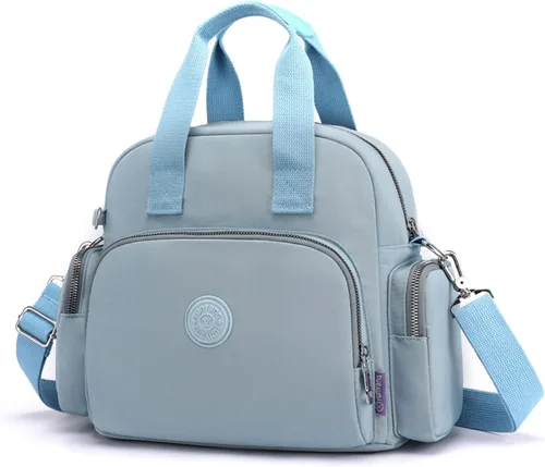 Miniatura 14 de PORRASSO Mochila para mujer, bolso de hombro multifuncional con puerto de carga USB, bolso cruzado de nailon para trabajo, viajes, citas, negro