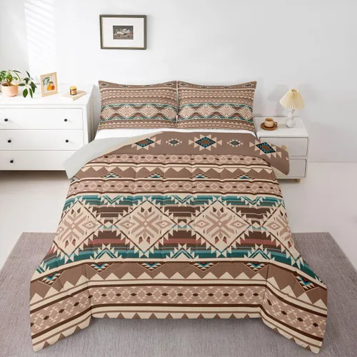Juego de ropa de cama estilo occidental para cama individual, colcha azteca, juego de edredón bohemio estilo nórdico exótico, inserto de edredón