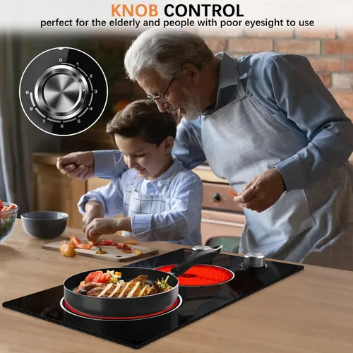 Miniatura 4 de Noxton Placa de cocina eléctrica de 110 V, 2 quemadores, estufa eléctrica enchufable de 12 pulgadas, uso integrado o sobre el mostrador, 9 niveles