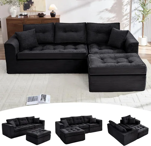 Miniatura 9 de ROXGOX Sofás seccionales para sala de estar, moderno sofá deshuesado con asiento profundo, sofá modular con diván en forma de L, pana de felpa,