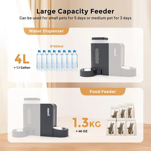 Miniatura 4 de ZOMISIA Alimentador de gravedad para gatos y dispensador de agua con cuencos de acero inoxidable 304, alimentador automático 2 en 1 para gatos