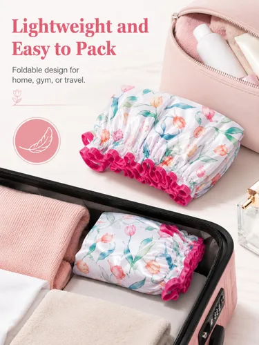 Miniatura 8 de Aquior Gorro de ducha para mujer, impermeable, reutilizable, con elástico suave, tamaño grande para cabello largo, bonito gorro de baño para ducha
