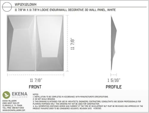 Miniatura 3 de Ekena Millwork WP12X12LOWH 11 7/8 pulgadas de ancho x 11 7/8 pulgadas de alto Locke EnduraWall Decorativo 3D Panel de pared cubre 0.98 pies cuadrados