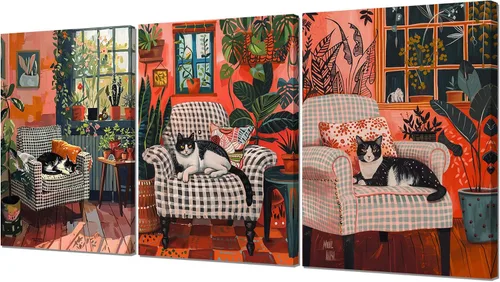 Miniatura 25 de Pintura solar para pared, diseño de líneas bohemias, montañas, decoración de pared de mediados de siglo, juego de 3 lienzos impresos en lienzo