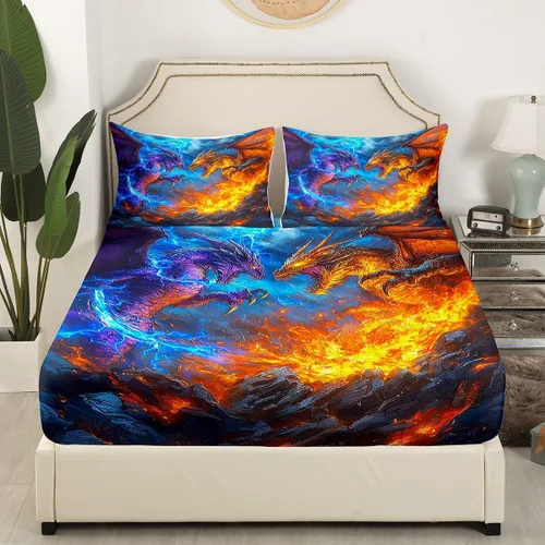 Miniatura 2 de Erosebridal Monster Bedding - Juego de sábanas de tamaño individual con diseño de dragón mágico para niños y hombres, juego de cama ajustable