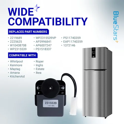 Miniatura 4 de BlueStars Motor de ventilador evaporador de refrigerador 2315539 actualizado – Compatible con refrigeradores Whirlpool y Kenmore – Reemplaza