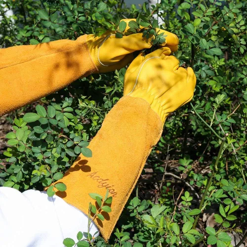 Miniatura 5 de Guantes de jardinería Acdyion para mujeres/hombres, de rosa, a prueba de espinas y cortes, protección larga de antebrazo, guante resistente de cuero