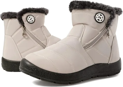 Miniatura 8 de Eagsouni Botas de nieve para mujer, botines de invierno para mujer, con forro de piel cálida, botines gruesos con cremallera, zapatos planos