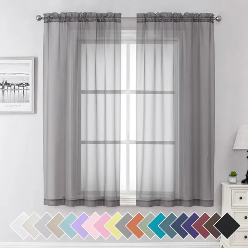 Miniatura 90 de Aiyufeng 2 paneles de cenefa transparente negra de 14 pulgadas de largo, cortinas cortas negras transparentes para dormitorio, cortinas de cocina