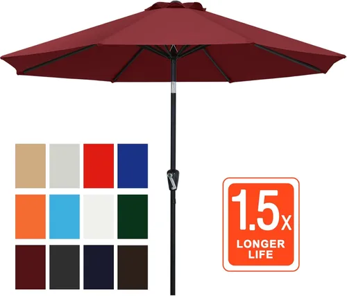 Miniatura 2 de ABCCANOPY Sombrilla de patio de 10 pies, sombrilla de mesa impermeable para exteriores, con botón de inclinación y manivela, 8 varillas de Borgoña